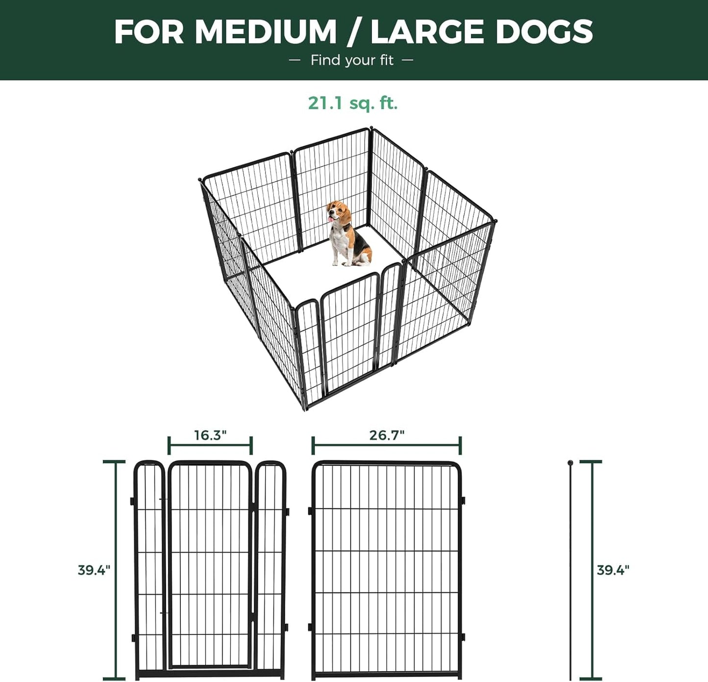 FXW Homeplus Unleashed Indoor Dog Playpen - Stress-Free and Safe Play, Heavy Duty 40 Inch 8 Wire Panels Dog Pen for Medium and Large Dogs, Black│Patented