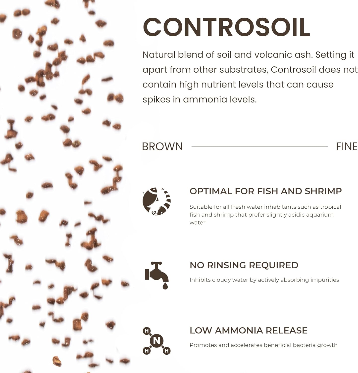 Ultum Nature Systems Controsoil - Freshwater Aqua Soil Substrate for Fish, Shrimp, Live Plant Propagation and Aquascaping - 6.8pH Low Ammonia, Volcanic Ash - Brown, Fine (1 Liter | 2LB)
