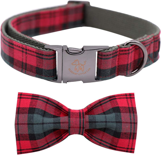Elegant little tail Dog Collar with Bow, Cotton & Webbing, Bowtie Dog Collar, Adjustable Dog Collars for Small Medium Large Dogs and Cats