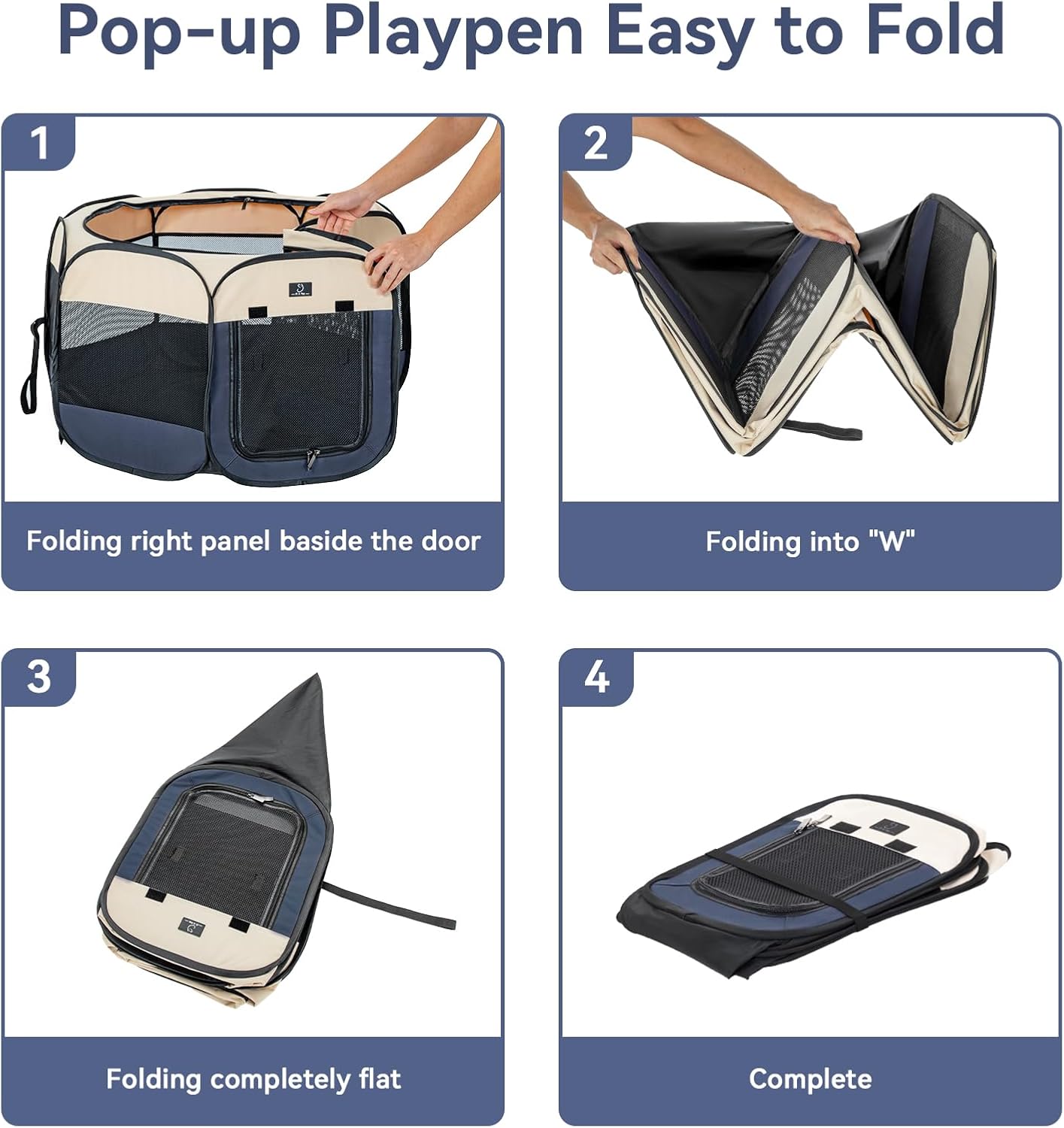 A 4 Pet Portable Dog Playpen, 49” Playpen for Dogs with Bowl, Suitable for Puppies, Kittens, and Small Animals, Removable Zipper & Mesh Panel(19”W × 12”H)