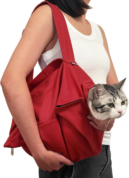 [Cozy Travel] Cat Carrier Pouch, Soft Cat Carrier for Small Cats, Carrying Sack, Restraint Bag for Nail Trimming, Vet Visits, Giving Meds, Dental Care, Car Travel - Wine Red