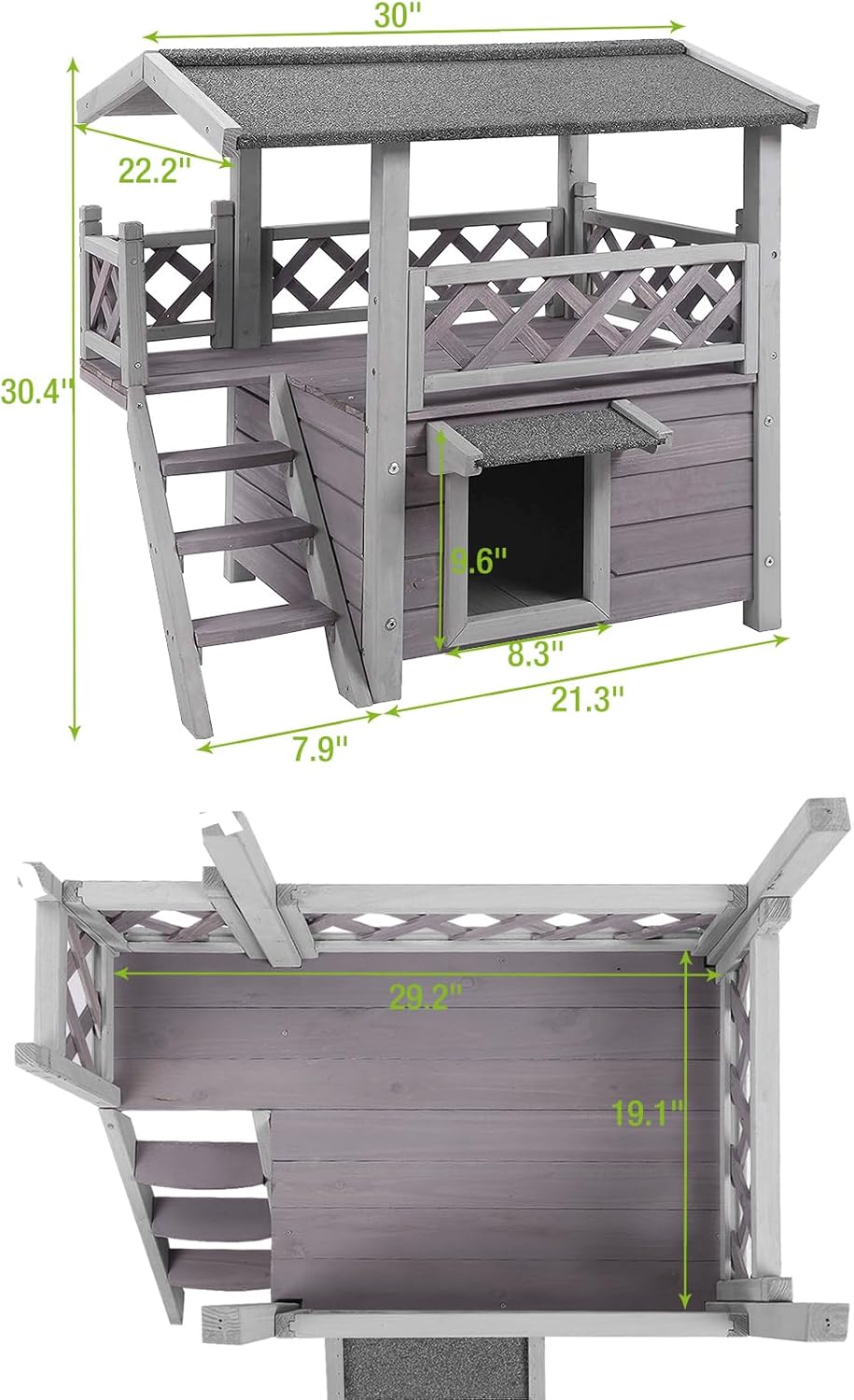 GUTINNEEN Cat House Outdoor Weatheproof Feral Cat Shelter Wooden Cat Condos for Winter Large Balcony（AIR09）