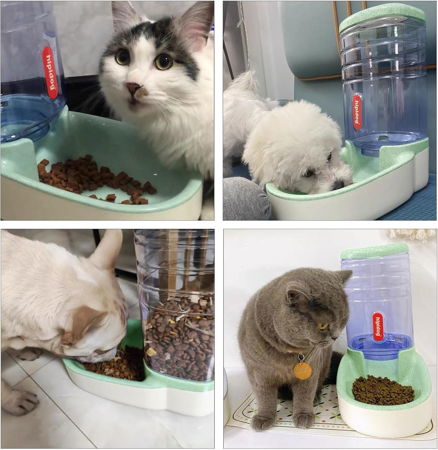 kathson Automatic Cat Feeder 1 Gallon Gravity Dog Food Dispenser Large Capacity Self Feeding Pet Food Bowl Station for Puppy Kitten Rabbit Green