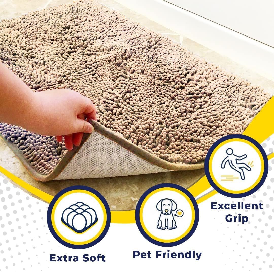 Muddy Mat® Original Dog Door Mat for Muddy Paws, Super Absorbent Microfiber, Non-Slip Washable Pet Rug, Quick Dry Chenille Entryway Carpet, Machine Washable Indoor Outdoor mat, Beige 36"x120"