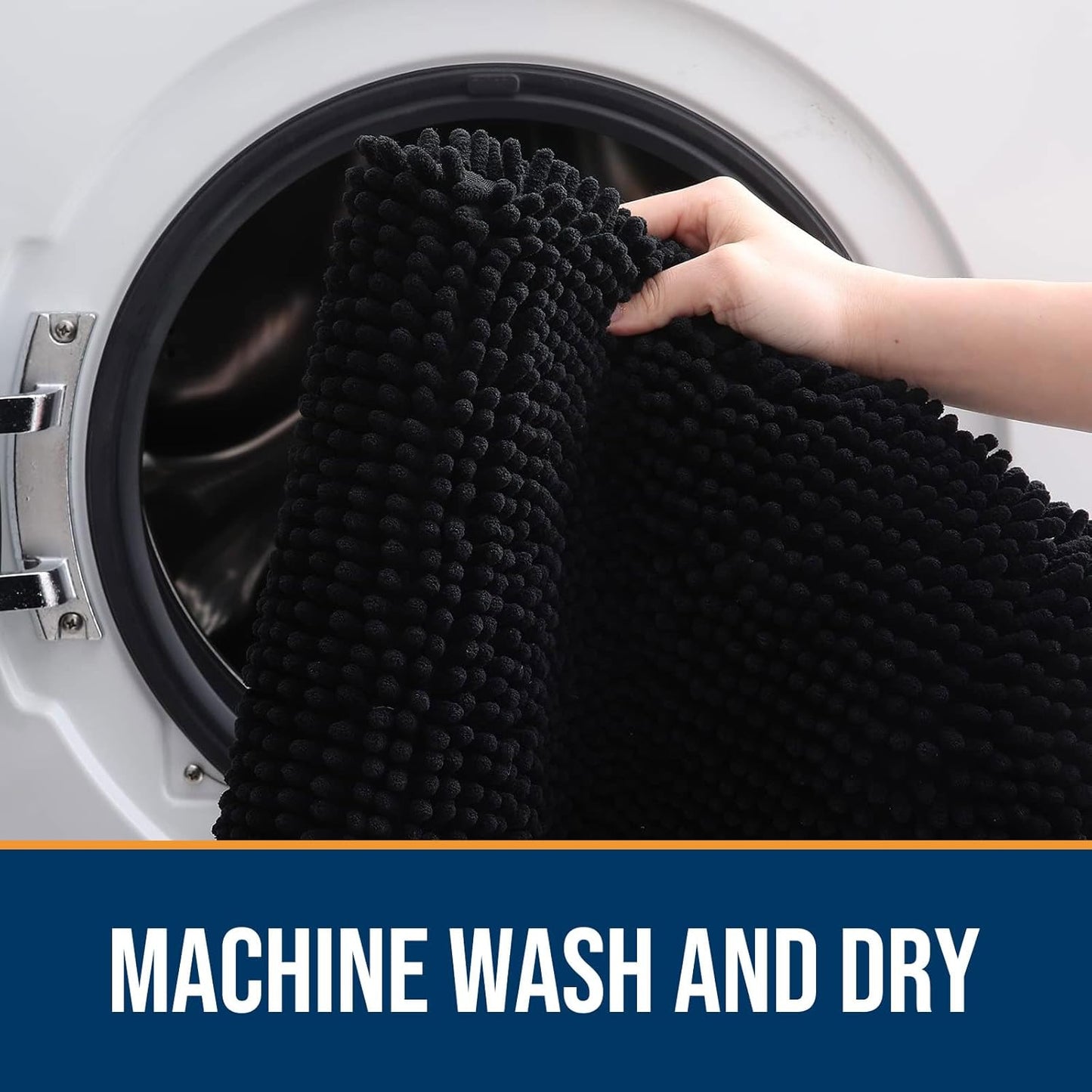 OLANLY Dog Door Mat for Muddy Paws 47x24, Absorbs Moisture and Dirt, Absorbent Non-Slip Washable Doormat, Quick Dry Chenille Mud Mat for Dogs, Entry Indoor Entryway Carpet for Inside Floor, Black