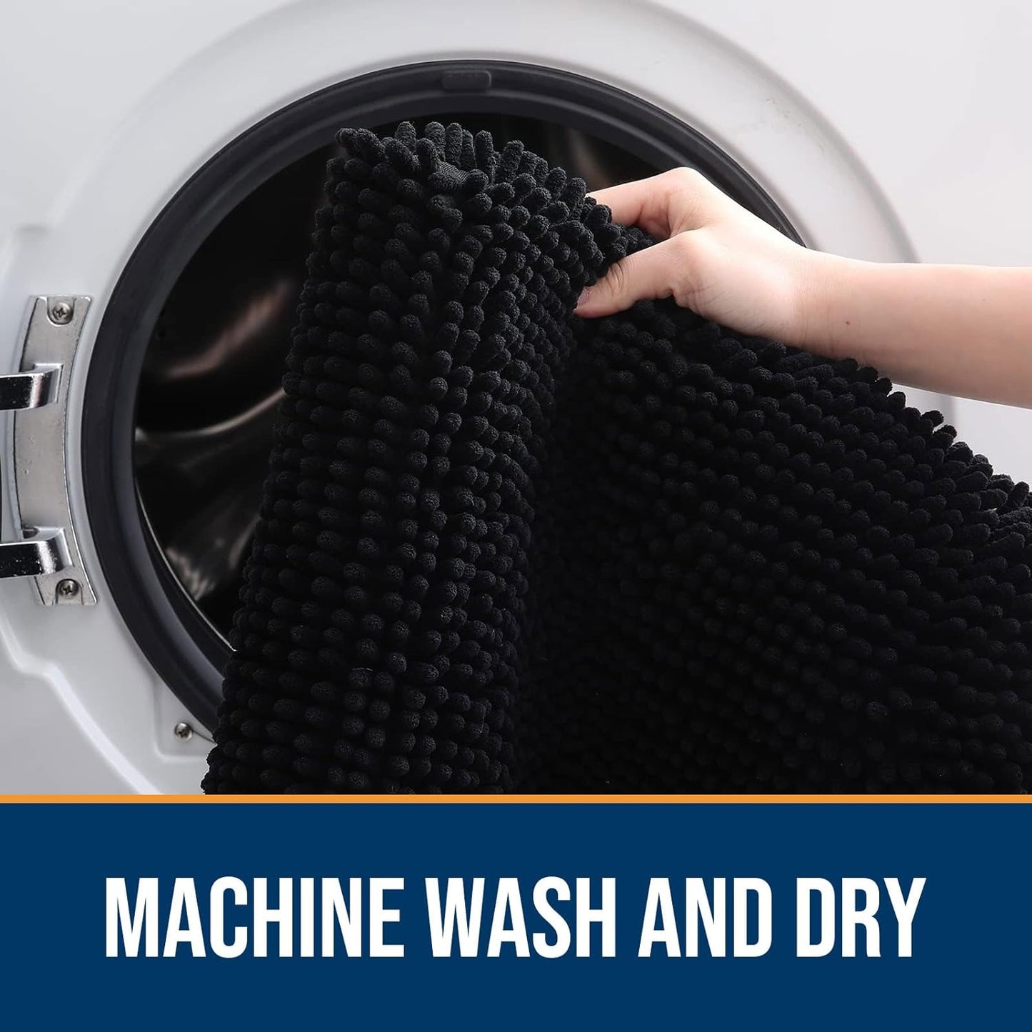 OLANLY Dog Door Mat for Muddy Paws 47x17, Absorbs Moisture and Dirt, Absorbent Non-Slip Washable Doormat, Quick Dry Chenille Mud Mat for Dogs, Entry Indoor Entryway Carpet for Inside Floor, Black