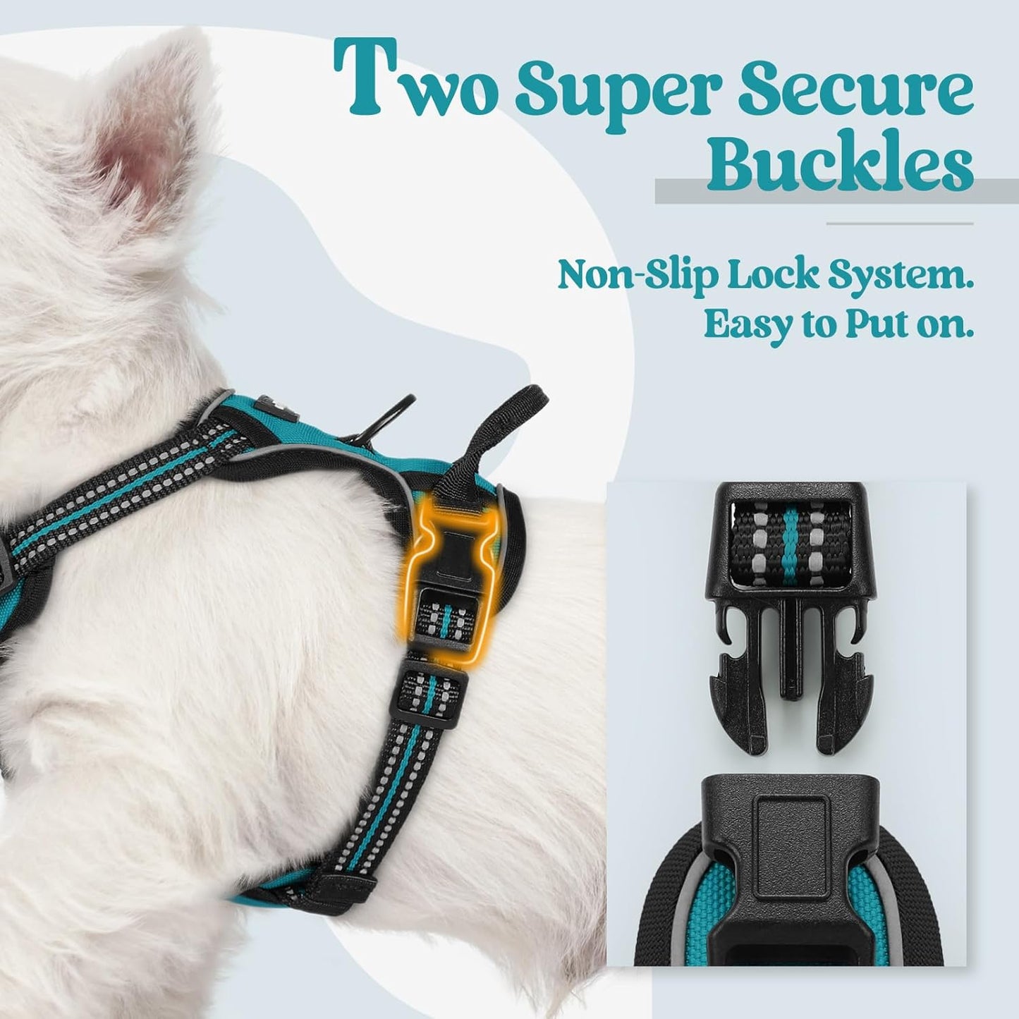 rabbitgoo Dog Harness No Pull with 2 Leash Clips, Adjustable Soft Padded, Reflective Oxford No Choke Pet Vest with Easy Control Handle for Puppy, Teal, XS