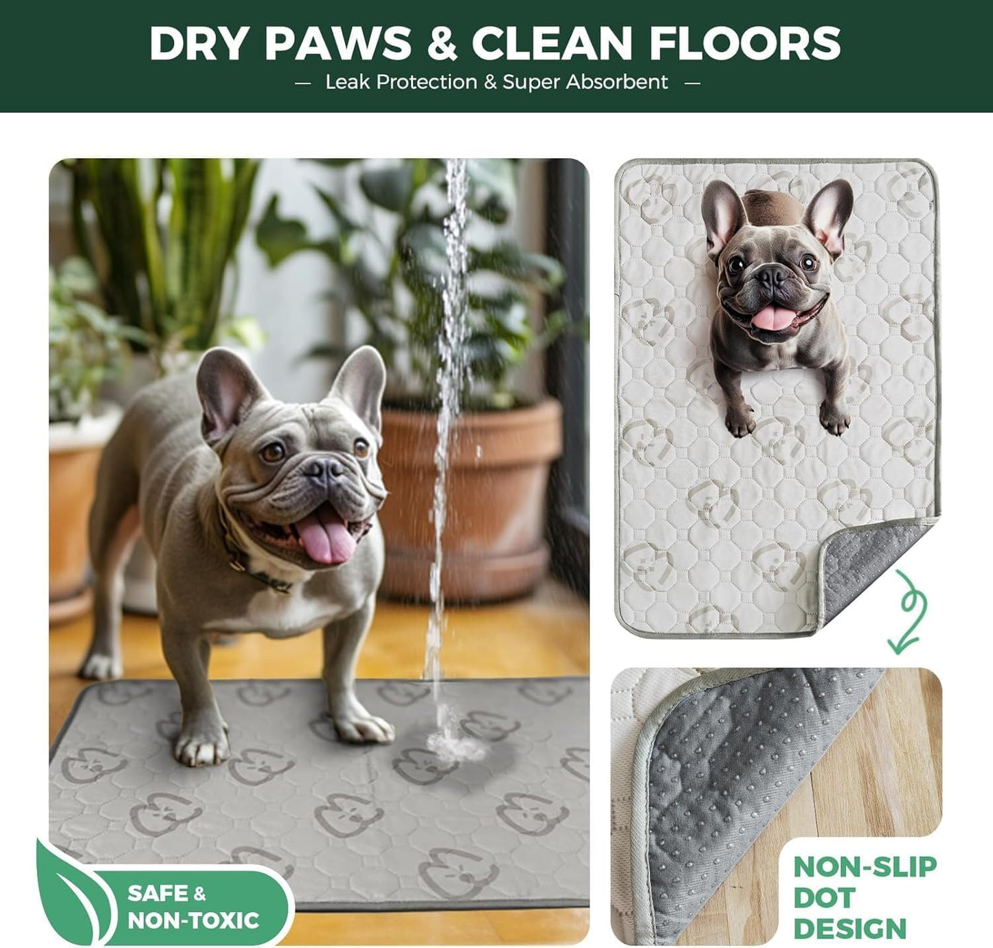 FXW Washable Pee Pads for Dogs, Puppy Pads with Super Absorbent, Specifically Designed for 48inch Cages, 47" × 29" Rectangle, Khaki, 1 Pack