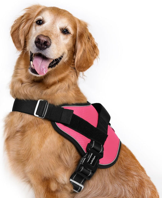 rabbitgoo Dog Harness for Large, Easy On Pet Vest with One Buckle, No Pull Adjustable Service Harness with D-Ring & Handle, Reflective for Safety Walking, Training, Pink, XL