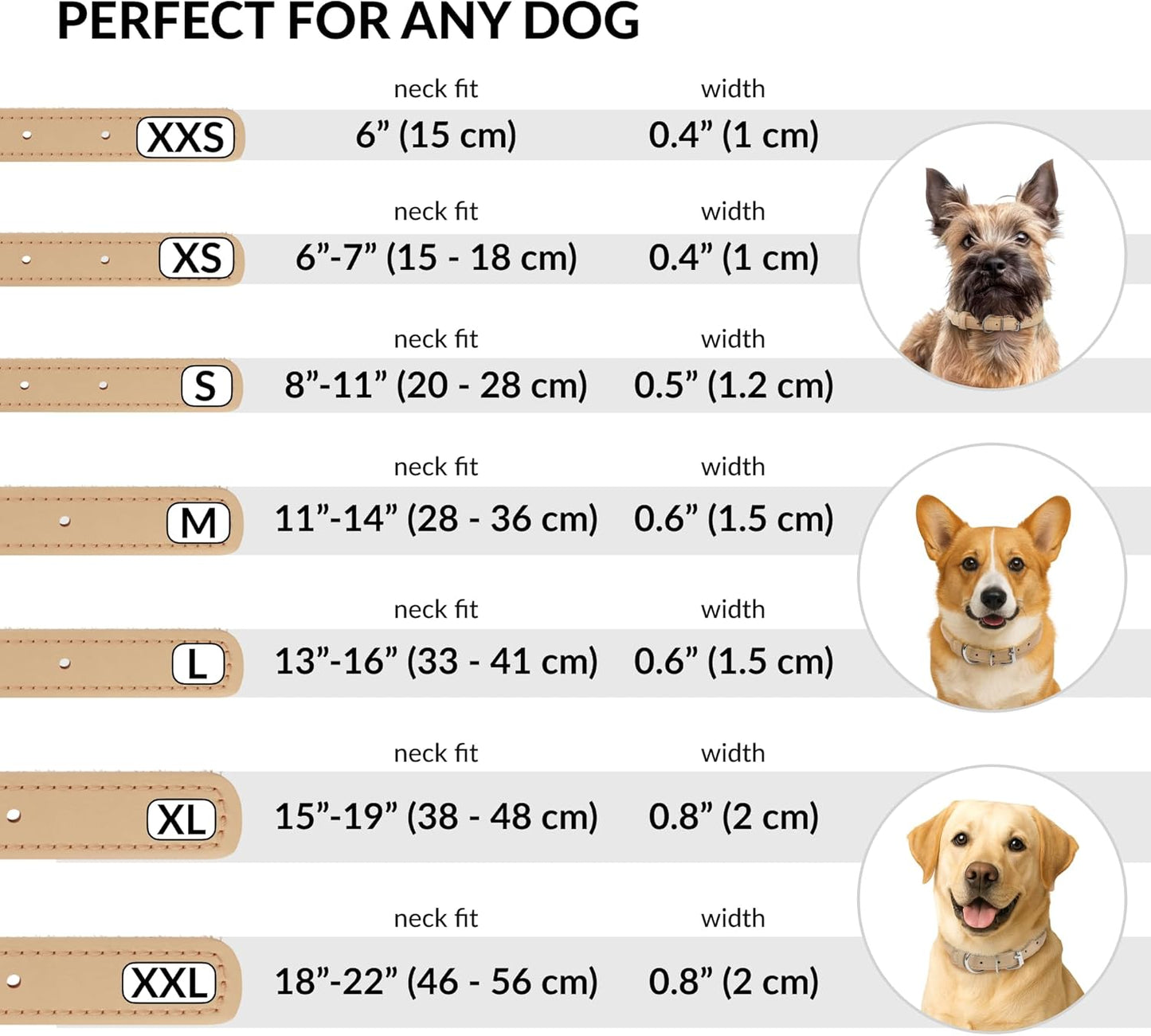 CollarDirect Rolled Leather Dog Collar, Soft Padded Round Puppy Collar, Handmade Genuine Leather Collar Dog Small Large Cat Collars 13 Colors (18-22 Inch, Beige Textured)