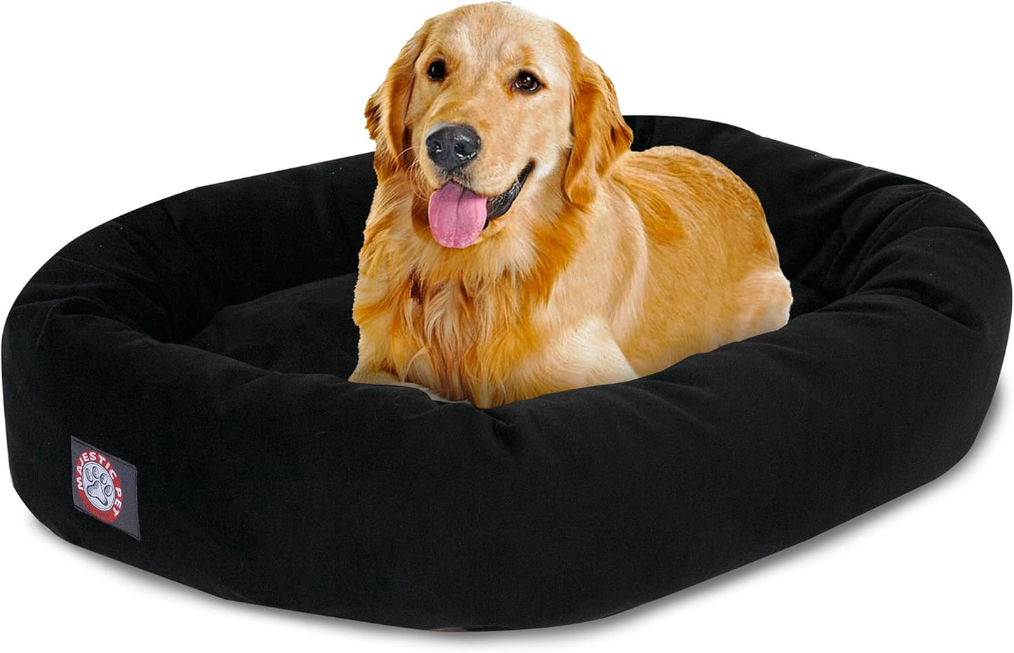 Majestic Pet 40 Inch Suede Calming Dog Bed Washable 40x29x9 (Inch) – Cozy Soft Round Donut Dog Bed with Spine Support for Dogs to Rest Their Head - Pet Bed Large – Black