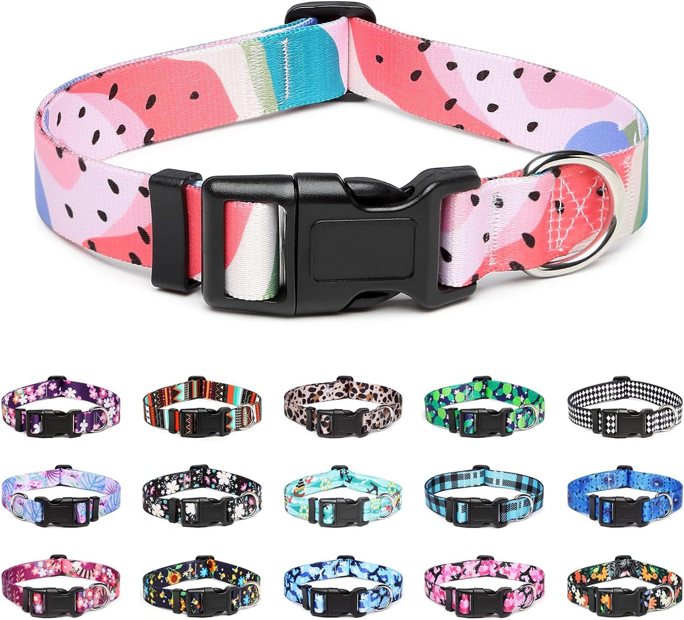 Mercano Adjustable Dog Collar - Special Design Patterns, Soft Nylon Comfortable Sturdy Pet Collar for Small Medium Large Dogs (XS, Watermelon)