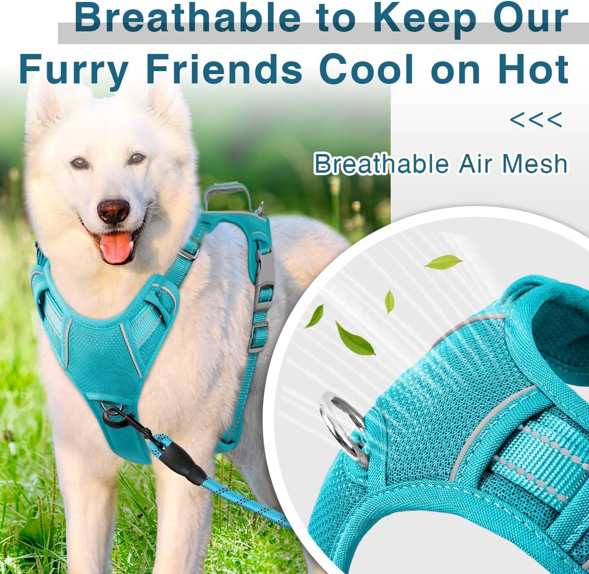 BARKBAY Dog Harness No Pull with ID Tag Pocket - Heavy Duty, Reflective, Easy Control for Large Dogs(Ocean Blue,XL)