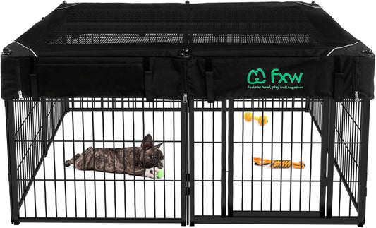 FXW Homeplus Unleashed Indoor Dog Playpen - Stress-Free and Safe Play, Heavy Duty 24 Inch 8 Wire Panels with Playpen Cover for Puppy and Small Dogs, Black│Patented