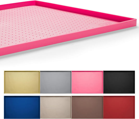 Hubulk Dog Feeding Mat,100% Waterproof Food Grade Silicone Pet Food and Water Bowl Placemat,Dishwasher, High Raised Edge to Prevent Spills,Nonslip Tray to Stop Messes on Floor (32"x24"x1.0", Pink)
