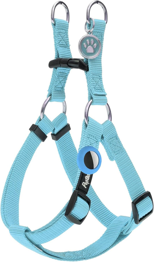 PUPTECK No Pull Dog Harness Soft Adjustable Basic Nylon Step in Puppy Vest Outdoor Walking with ID Tag and A-ir Tag Case, Sky Blue, S