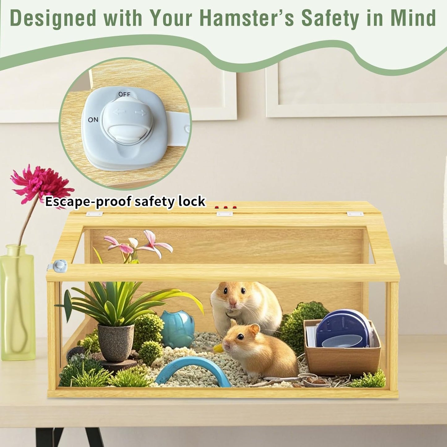 40" Large Hamster Cage, Chewproof Gerbil Cages and Habitats, Openable Top Roof Window with Silencing Pad, Wooden Guinea Pig Cage for Small Animals, Dwarf and Syrian Hamster, 40 x 20 x 20 Inches