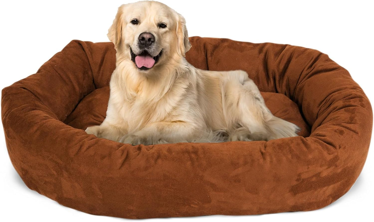 Majestic Pet 40 Inch Suede Calming Dog Bed Washable 40x29x9 (Inch) – Cozy Soft Round Donut Dog Bed with Spine Support for Dogs to Rest Their Head - Pet Bed Large – Rust