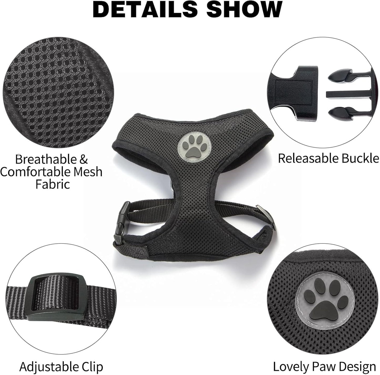 BINGPET Small Dog Harness - Breathable Mesh Puppy Cat Harnesses - No Pull Adjustable Dog Harness Dog Vest Harness for Small and Medium Dogs