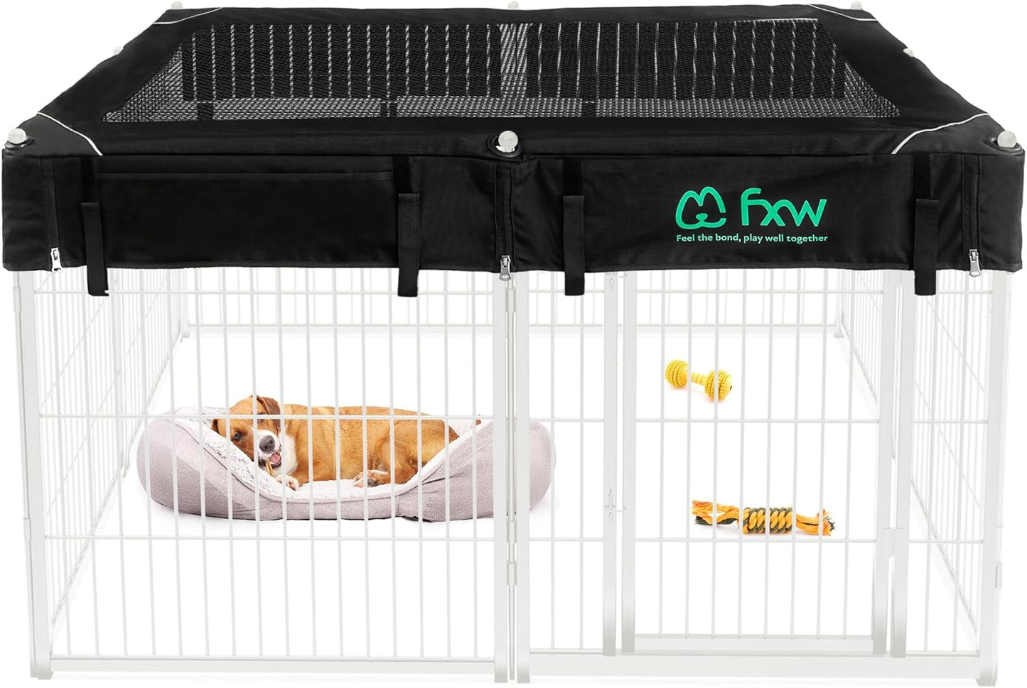 FXW Homeplus Unleashed Indoor Dog Playpen - Stress-Free and Safe Play, Heavy Duty 32 Inch 8 Wire Panels with Playpen Cover for Small and Medium Dogs, White│Patented