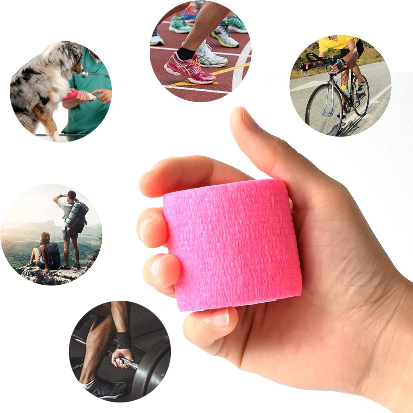 9 Pack 2" x 5 Yards Self Adhesive Bandage Wrap Self Stick Wrap for Ankle, Wrist, Finger, Sports, Breathable Cohesive Vet Tape for Pets (Pink)