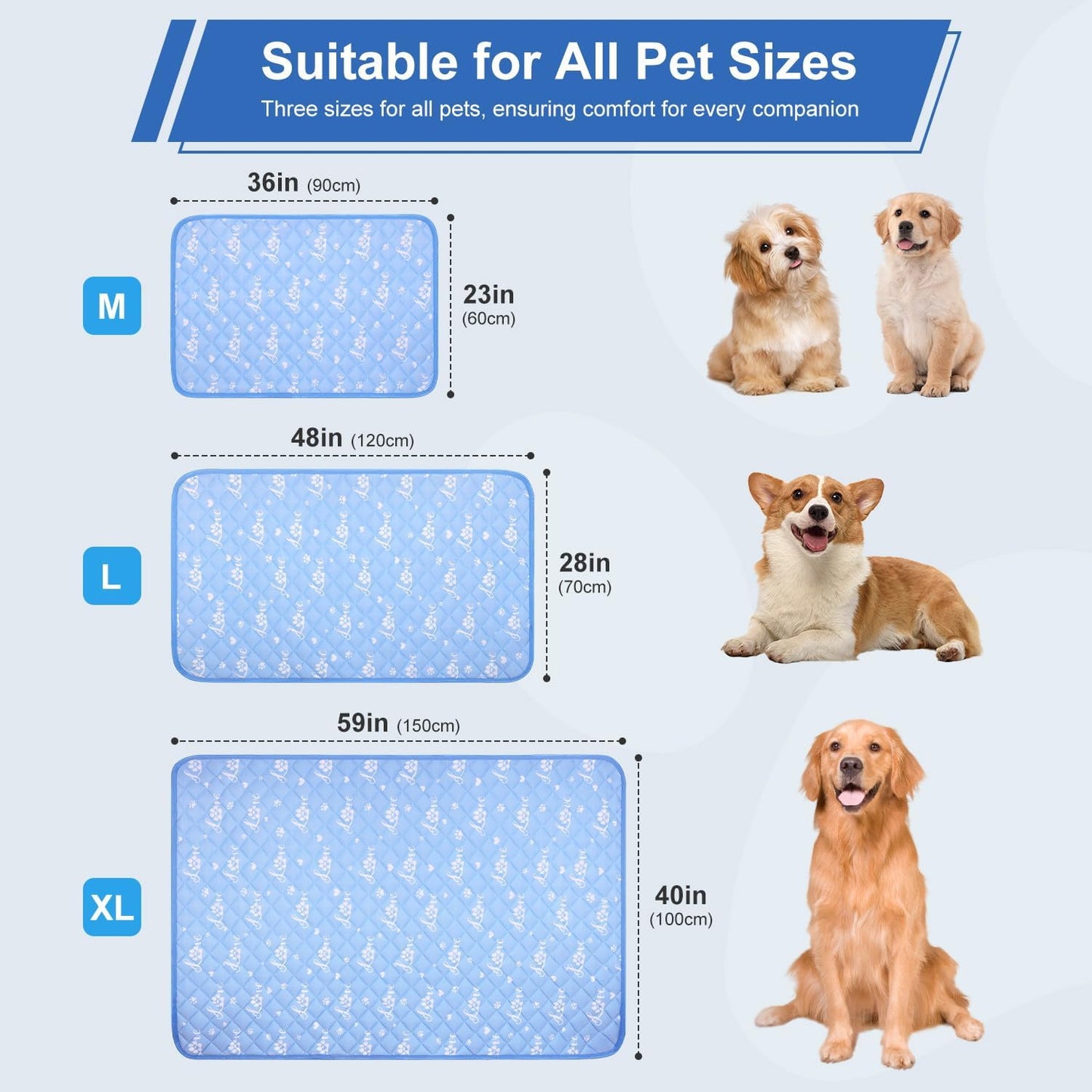 MH MYLUNE HOME Dog Cooling Mat 48x28 Inch - Double-Sided Cooling & Warm, Arc-Chill Cool Fiber, Endothermic Color Changing Pet Pad for Large Dogs, Foldable & Washable Summer Blanket