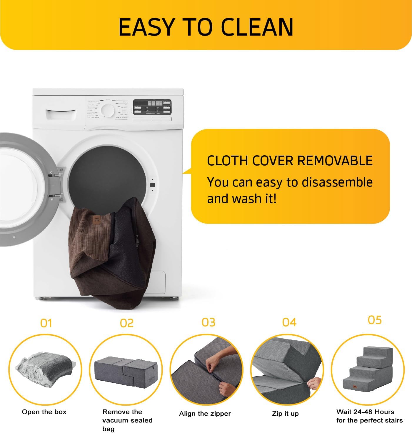 Dog Stairs for Bed, Dog Steps for Bed Couch Sofa, 35D Foam Pet Steps for Small Dogs and Cats, Extra Wide Pet Stairs with Non-Slip Bottom Brown, 3 Steps