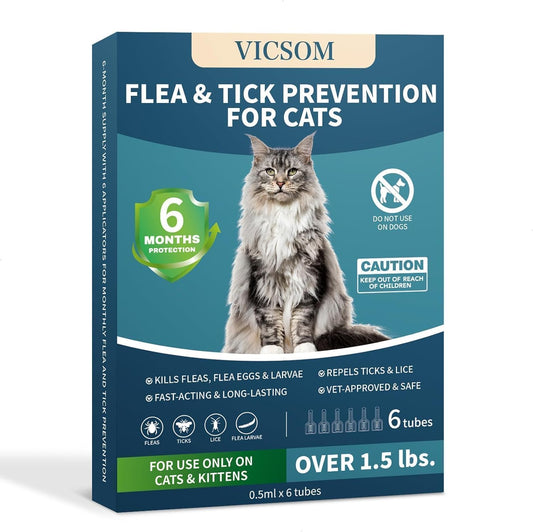 Flea Treatment for Cat Flea and Tick Prevention for Cats Kitten, 6-Month Supply, Cat Flea Treatment & Control, Repellent, Fast Acting Topical Drops for Cats, Over 1.5 lbs, 24-Hour Protect