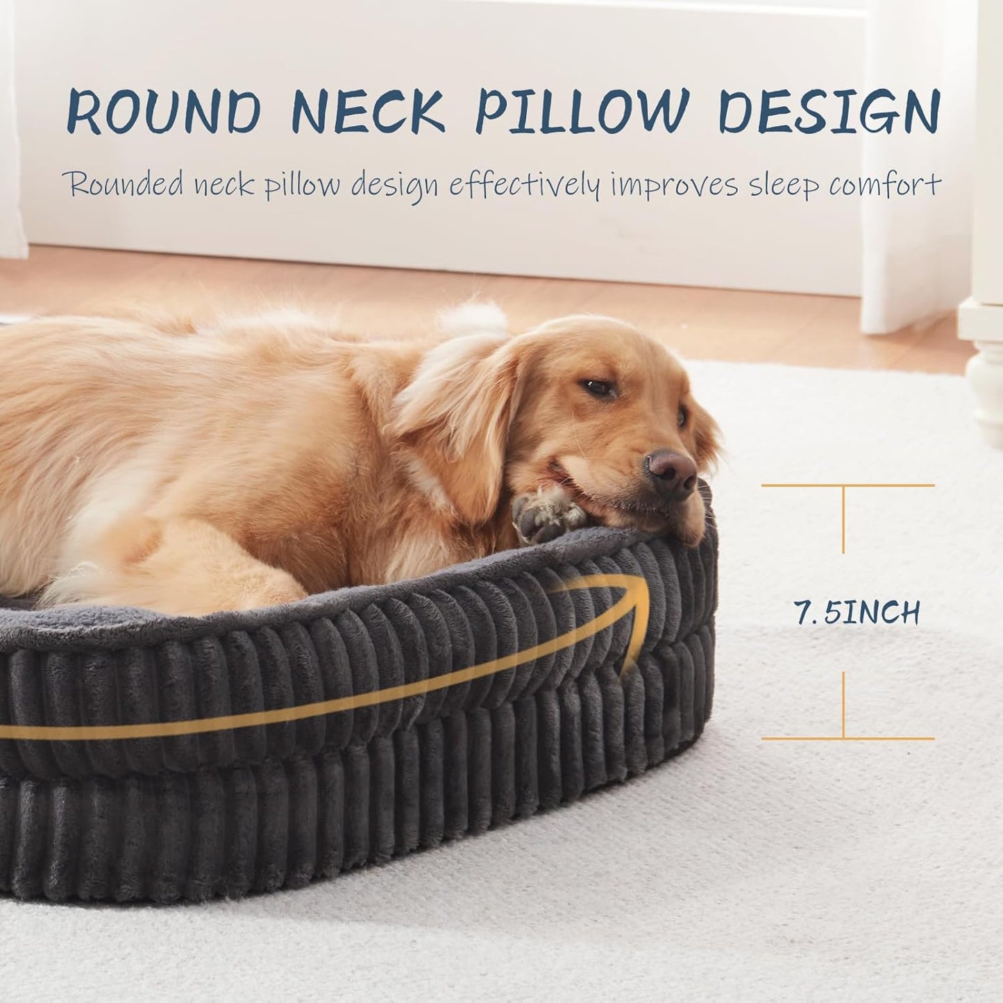 Orthopedic Dog Bed for Medium, Large Dogs Breeds, High Density Egg Crate Foam Dog Sofa Beds with Four Sided Bolster,Oval Kennel Bed, Pet Couch Bed,Removable Washable Cover& Non-Slip Bottom