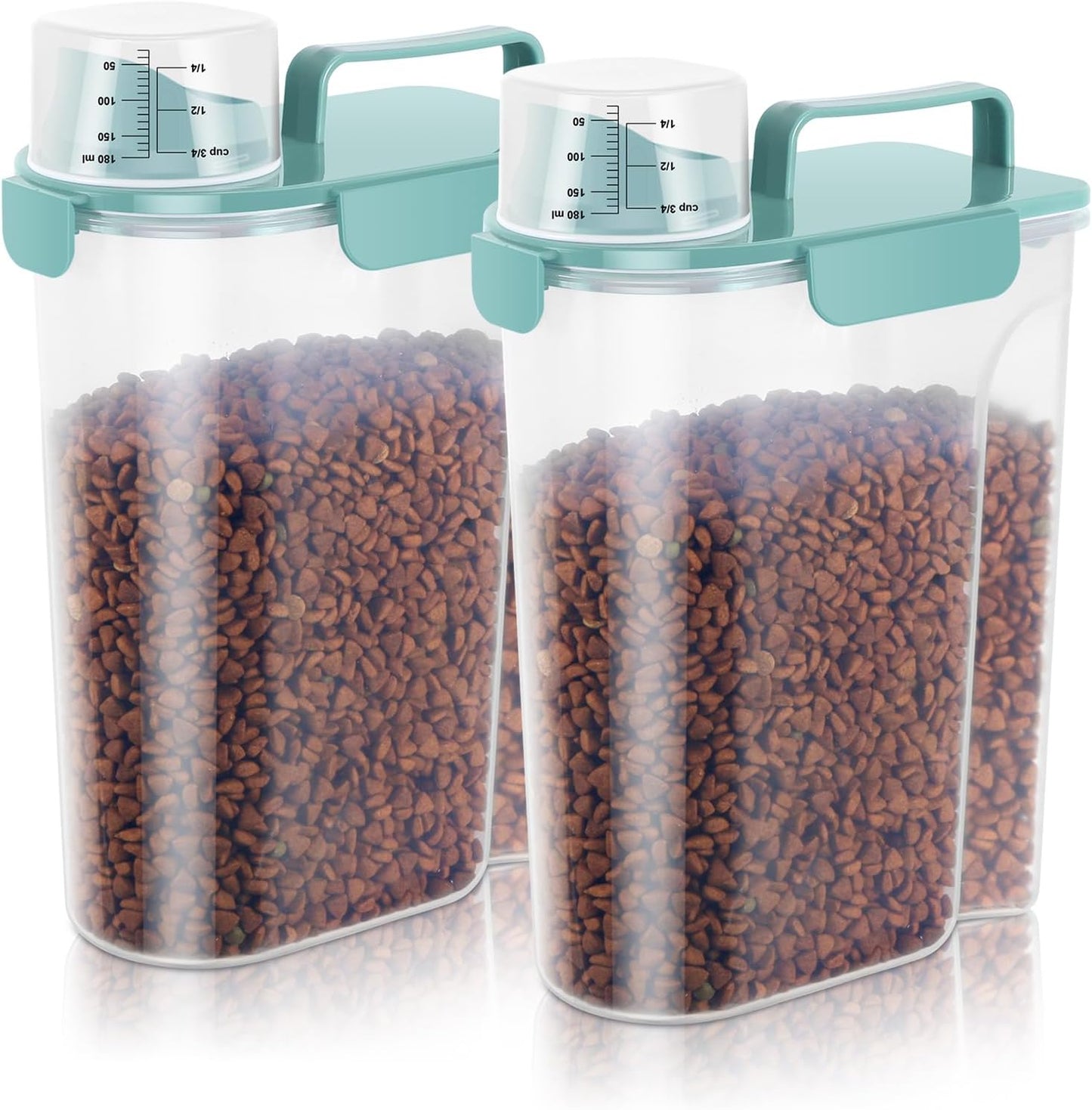 5-7Lbs Dog Cat Food Storage Container with Upgraded Large Nozzle BPA-free, 4 Snap Seals Plastic Pet Food Storage Containers with Handles (2, Elegant Blue, 5L)