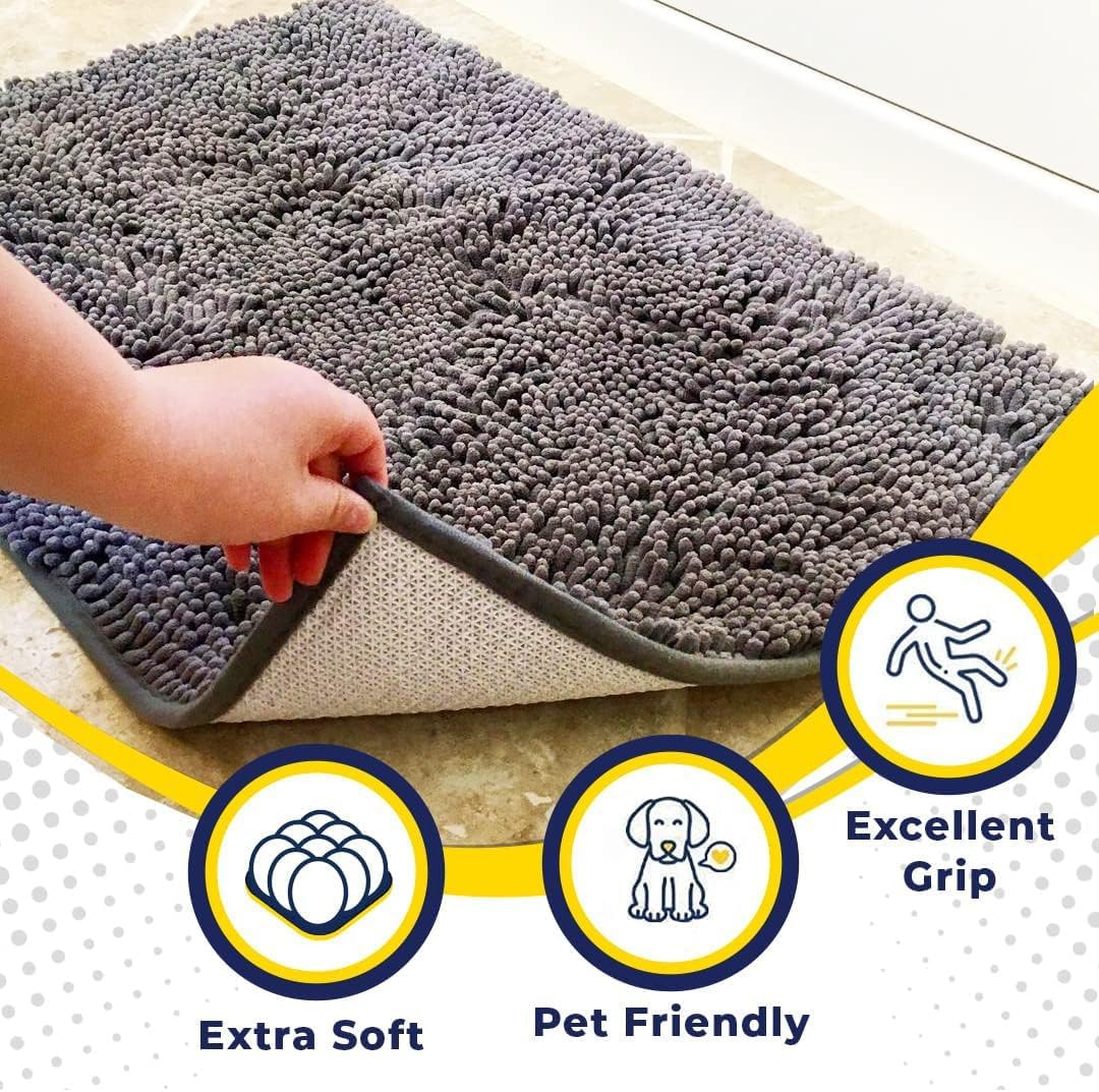 Muddy Mat® Shown on TV – Super Absorbent Door Mat Indoor, Microfiber Quick Dry Chenille Entryway Rug, Non-Slip Front Door Mat, Indoor Mats for Entryway, Machine Washable Pet Rug, Grey 24"x36"