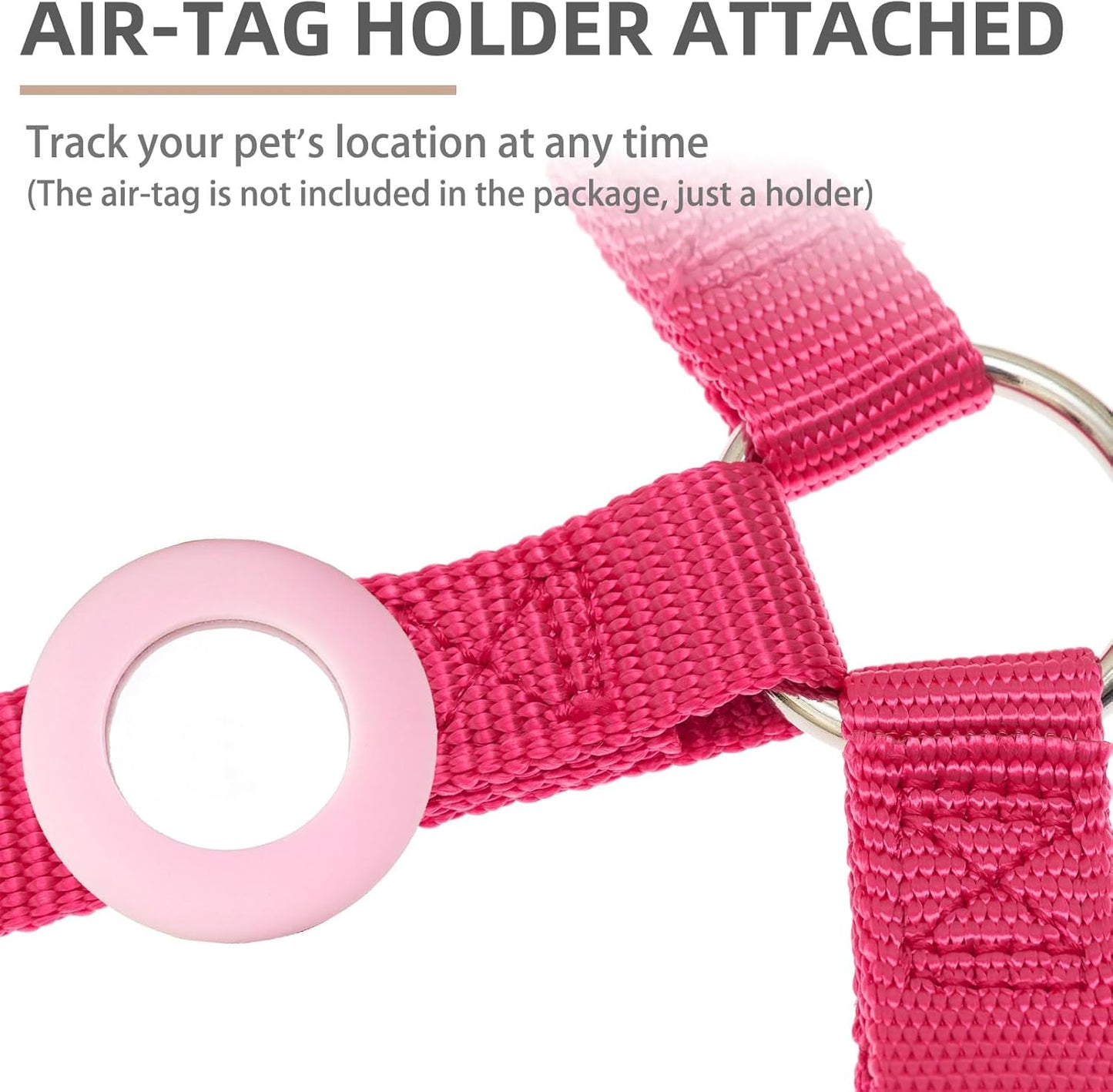 PUPTECK No Pull Dog Harness Soft Adjustable Basic Nylon Step in Puppy Vest Outdoor Walking with ID Tag and A-ir Tag Case, Hot Pink, M