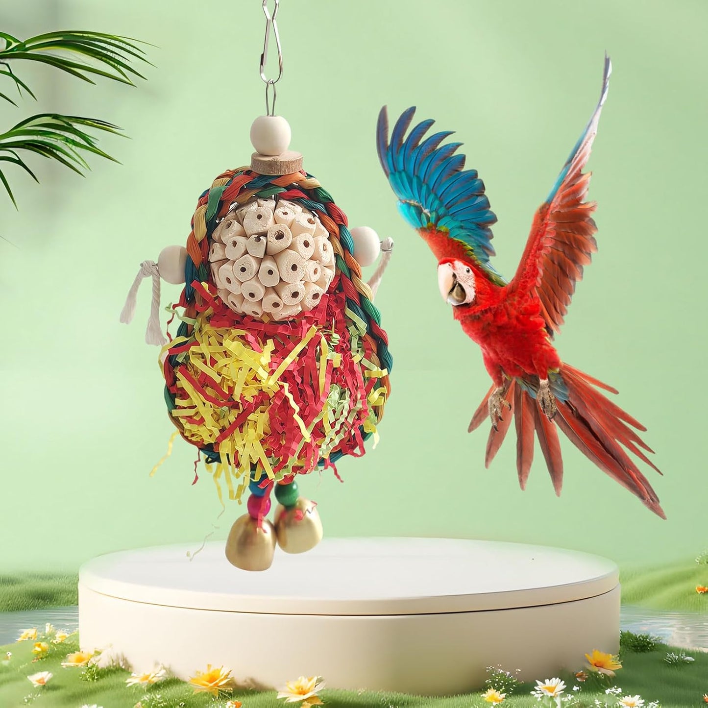 Bird Hoop Swing and Parakeet Toys,Natural Sola Balls and Shredding Hanging Toy,Birds Rope Swing,Suitable Small and Medium-Sized Parrots Toys,Birds Toy for Cockatiels,Conures,Lovebird