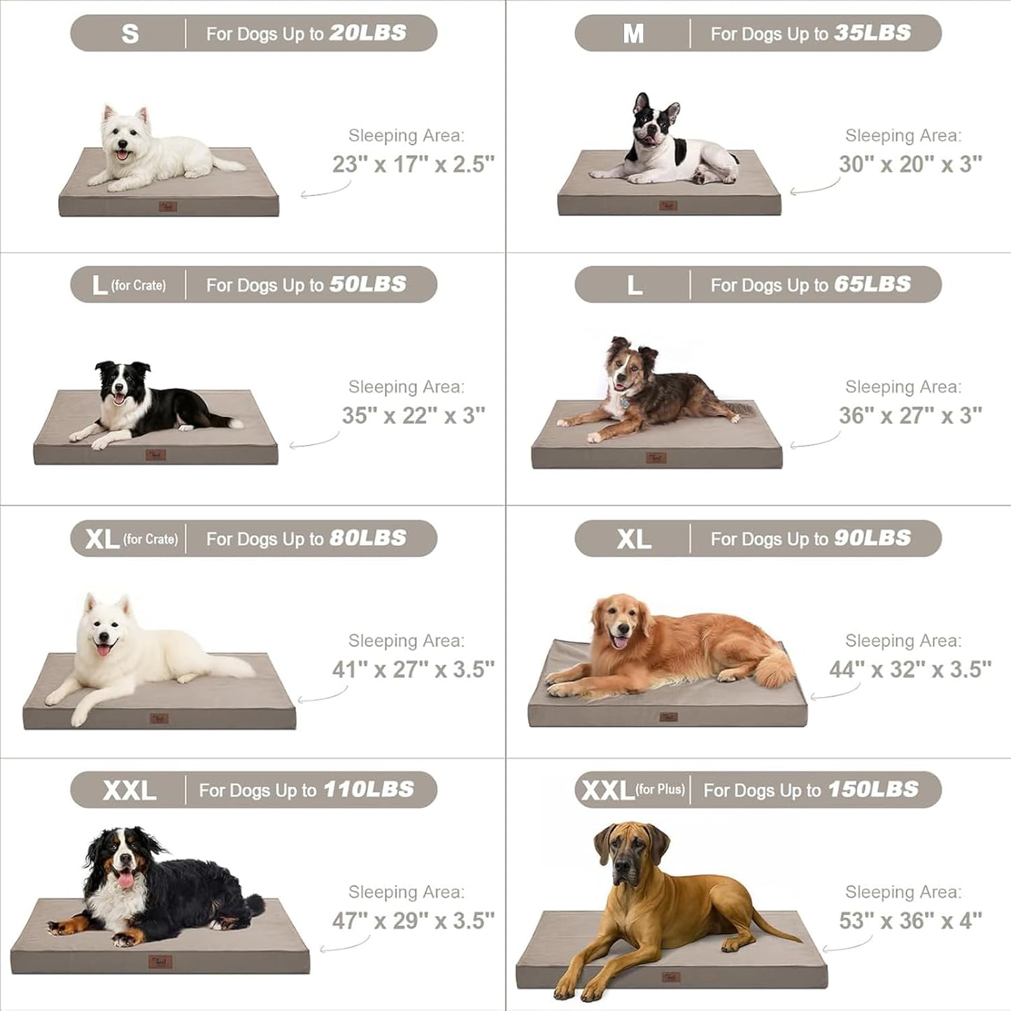 Outdoor Dog Bed for Small Dogs, Waterproof Dog Crate Bed for Small Dogs, Orthopedic Egg Crate Foam Puppy Beds with Washable and Removable Oxford Cover, Khaki