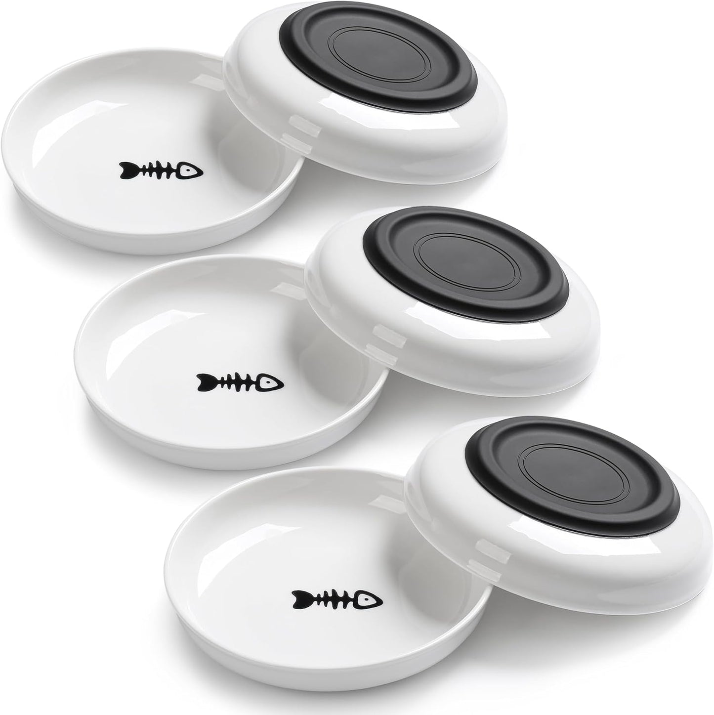 No Spill Cat Bowls,Cat Food Bowl,Anti Whisker Fatigue Healthy Ceramic Cats Dishes Set for Indoor Cats,Shallow Wide Kitten Plates for Food and Water,Non-Slip Silicone Bottom,6 Pack