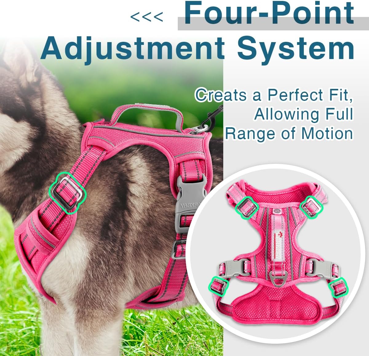 BARKBAY Dog Harness No Pull with ID Tag Pocket - Heavy Duty, Reflective, Easy Control for Large Dogs(Pink,XL)