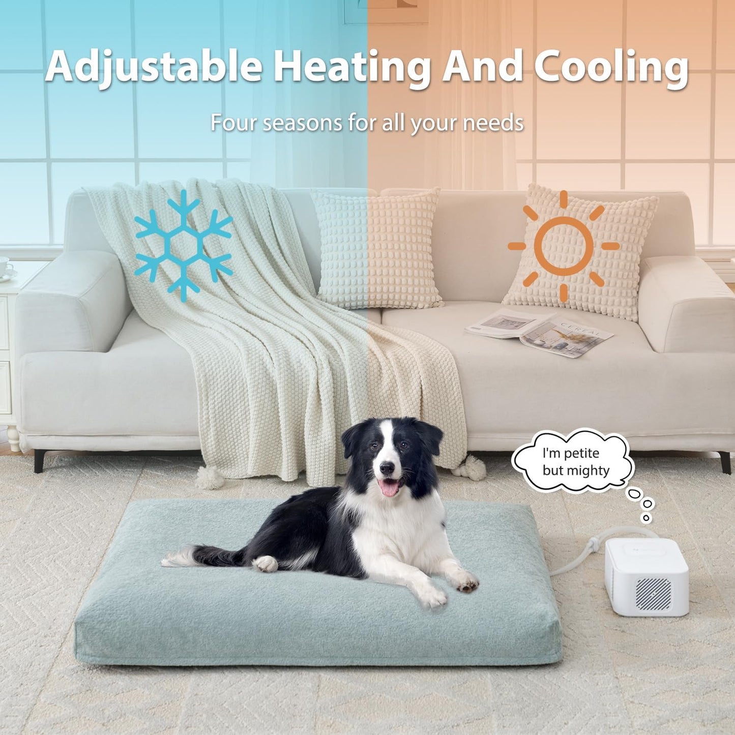 Pet Bed Cooling System, Consistent Warm and Cold Water Pad, No Electric Shock or Chemical Gel Needed, Machine Washable Bed, Ideal for Home and Crates (Cooling & Heating Green, 35" x 22")