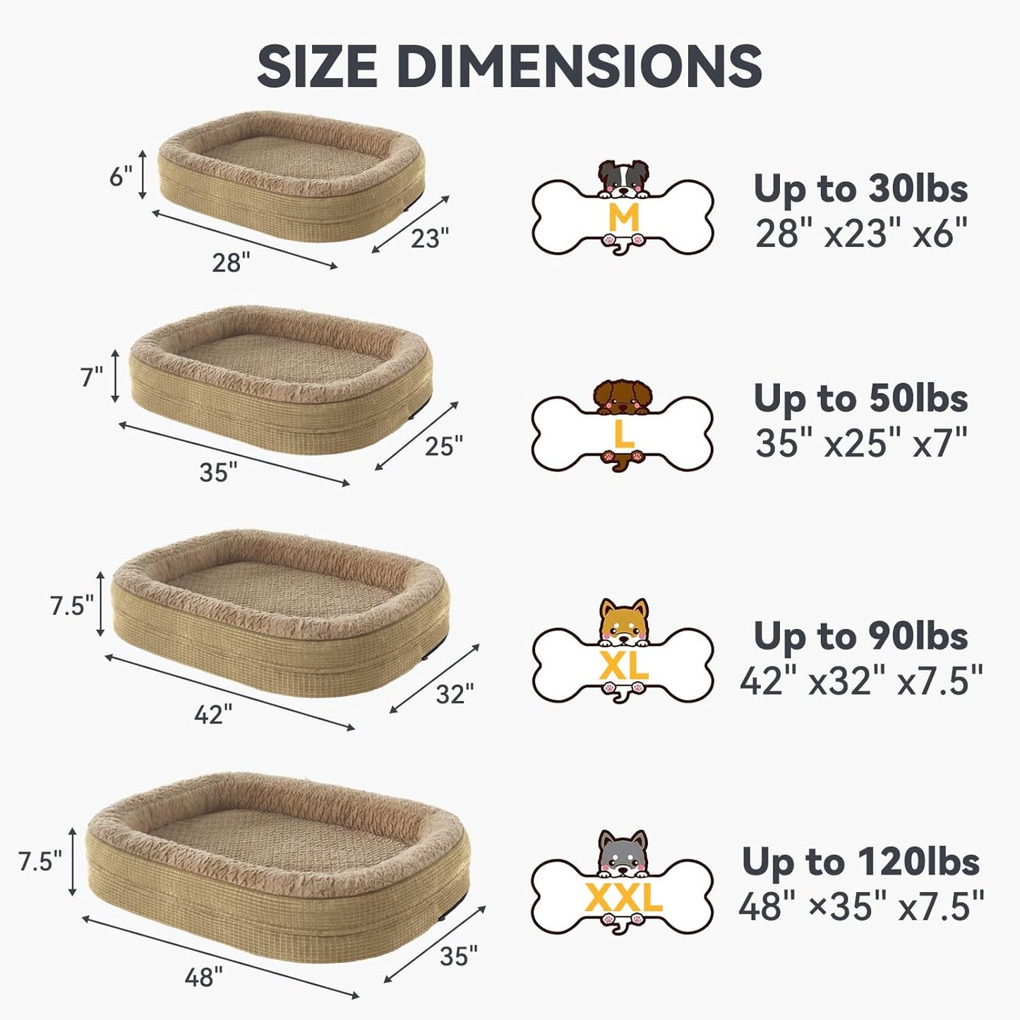 JOEJOY Orthopedic Dog Beds Large Sized Dog, Egg-Crate Memory Foam Pet Couch Bed with Bolster Sides, Waterproof Lining, Removable Washable Cover & Non-Slip Bottom, Light Brown