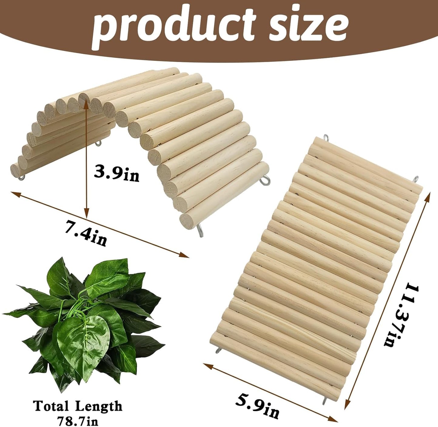 Hamiledyi 11.37 X 5.9 Inches Hides for Tortoises Wood Bendy Bridge Reptile Hide Climbing Ladder Hide Cave Turtle Habitat Decor for Lizards Gecko Spiders Snakes