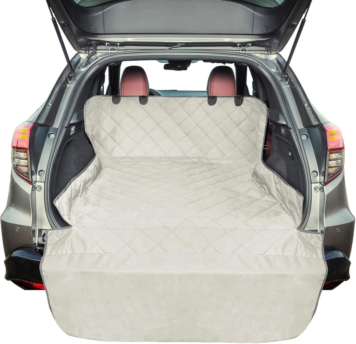 F-color SUV Cargo Liner for Dogs, Water Resistant Pet Cargo Cover Dog Seat Cover Mat for SUVs Sedans Vans with Bumper Flap Protector, Non-Slip, Large Size Universal Fit, Beige