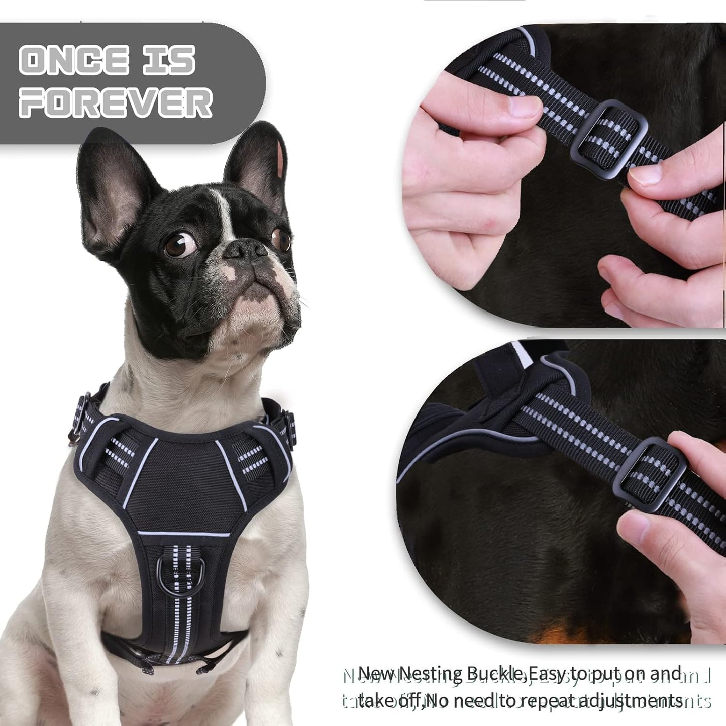 No Pull Dog Harness for Medium Dogs, Adjustable No Choke Pet Vest with Dog Leash Fit Smart Reflective Pet Walking Harness for Training Easy Control Soft Handle Black S