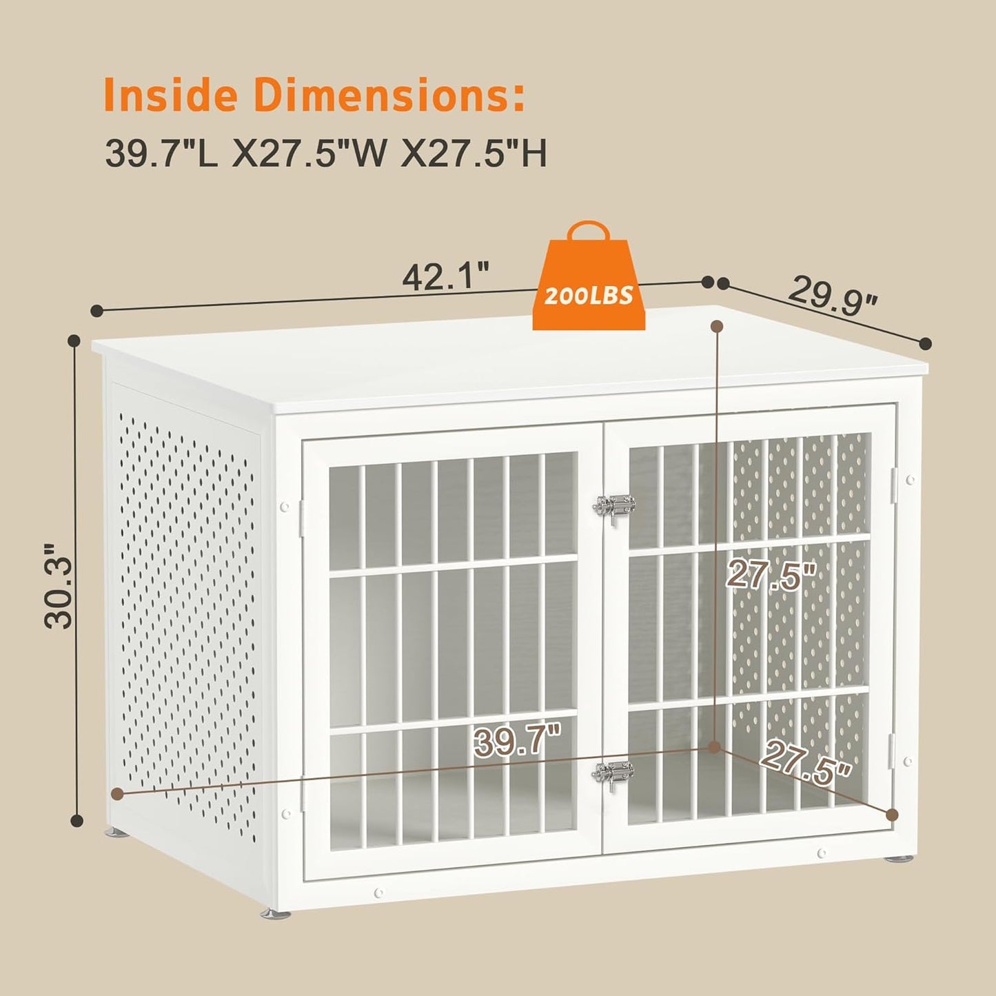 42" Heavy Duty Dog Crate Furniture for Large and Medium Dogs, Enclosed Design Wooden Metal Kennel, Wooden Cage Furniture Indoor, Decorative Dog Kennel End Table