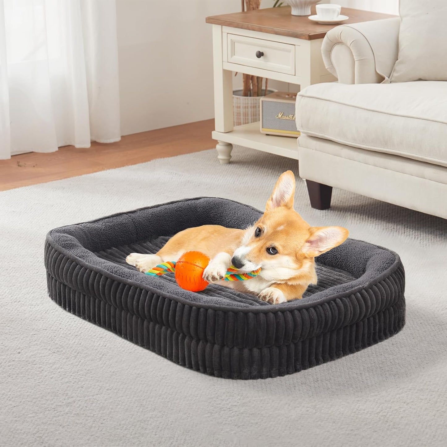 Orthopedic Dog Bed for Medium Dogs Breeds, High Density Egg Crate Foam Dog Sofa Beds,Oval Kennel Bed, Pet Couch Bed with Four Sided Bolster, Removable Washable Cover& Non-Slip Bottom