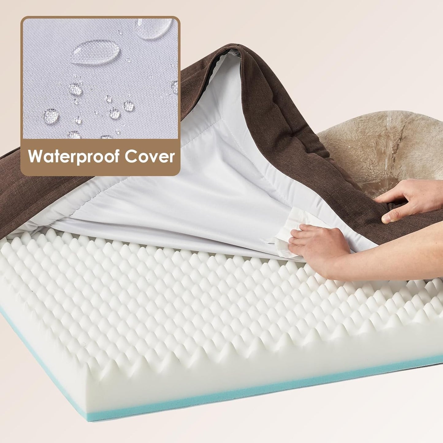 EHEYCIGA Memory Foam Dog Bed for Large Sized, Orthopedic Dog Sofa with Sides and Waterproof Liner, Washable Bolster Pet Bed Couch with Removable Cover, 36x27x7 Inch, Brown
