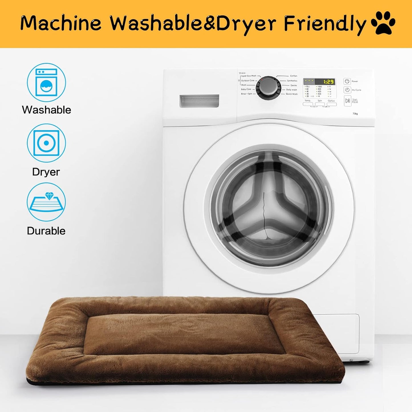 Dog Beds Crate Pad for Medium/Large Dogs Ultra Soft Dog Crate Bed Washable & Anti-Slip Kennel Pad for Dogs Cozy Sleeping Mat,Brown 36inch