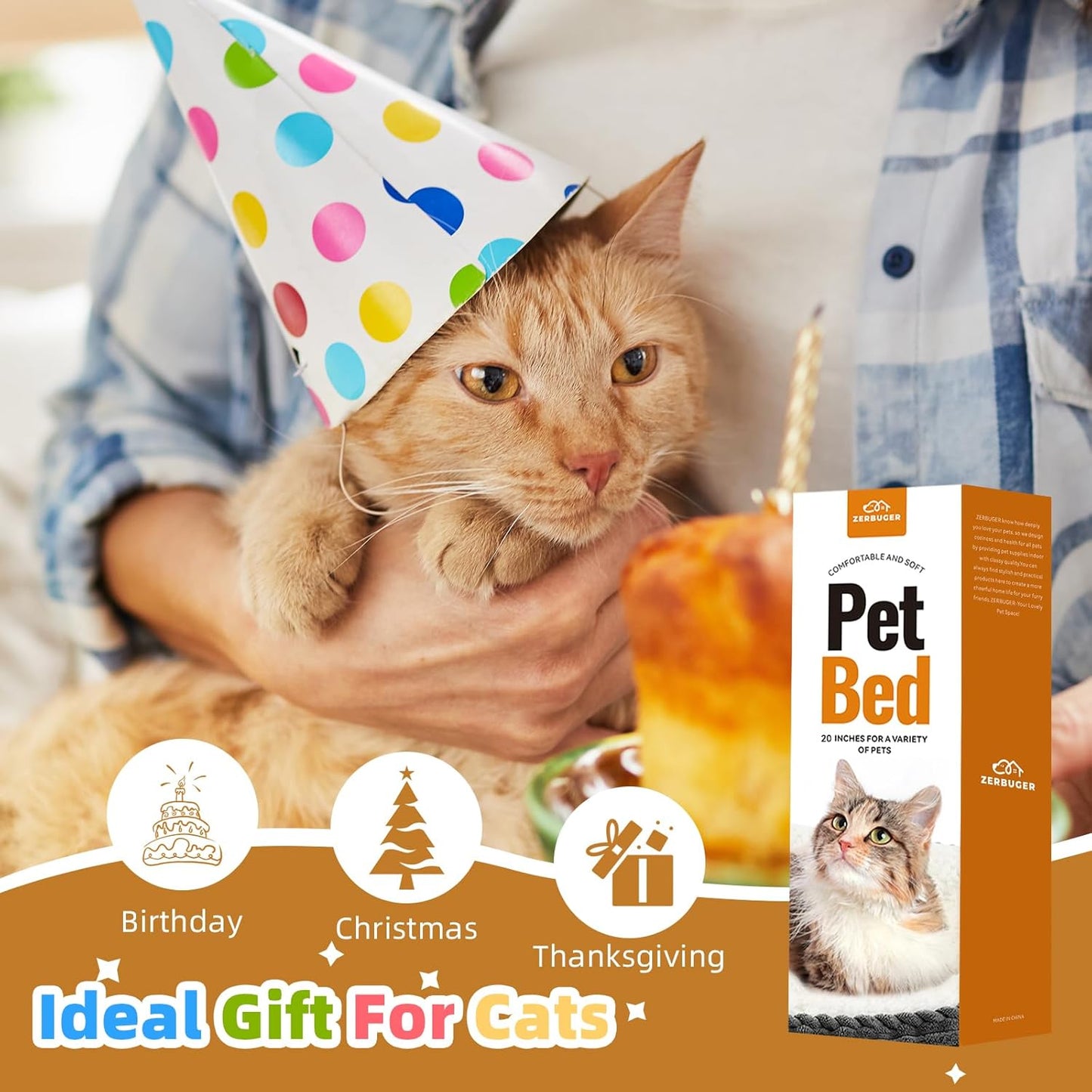 20in Cream Round Cat Dog Bed Gift for Large Medium Small Dogs Cats, Machine Washable Sleeping Sofa, Non-Slip Bottom Breathable Soft Calming Pet Cuddler for Indoor/Outdoor/Car/Cage