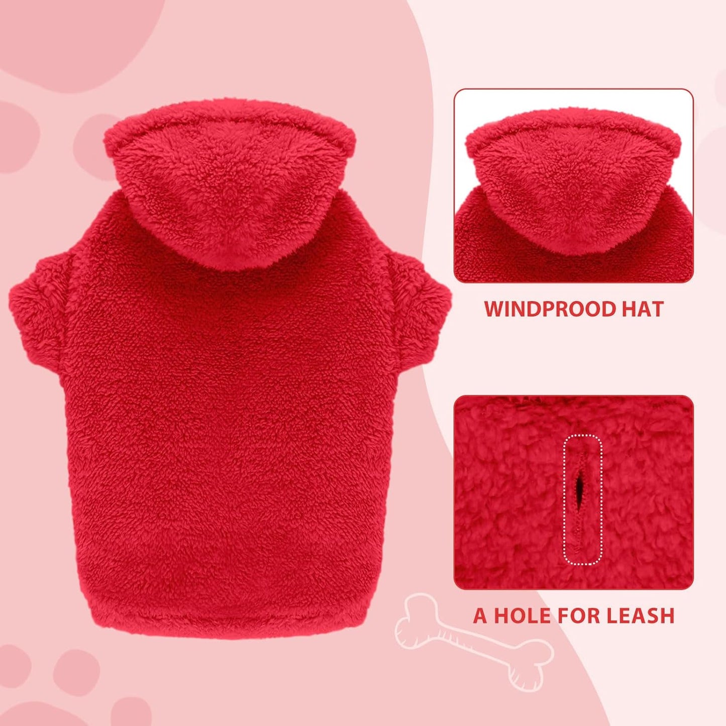 Fuzzy Dog Sweaters for Medium Dogs Dog Hoodie Sweater Clothes Warm Soft Cozy Pet Coats Hooded Sweatshirt Medium Pet Hoodie(Red-M)