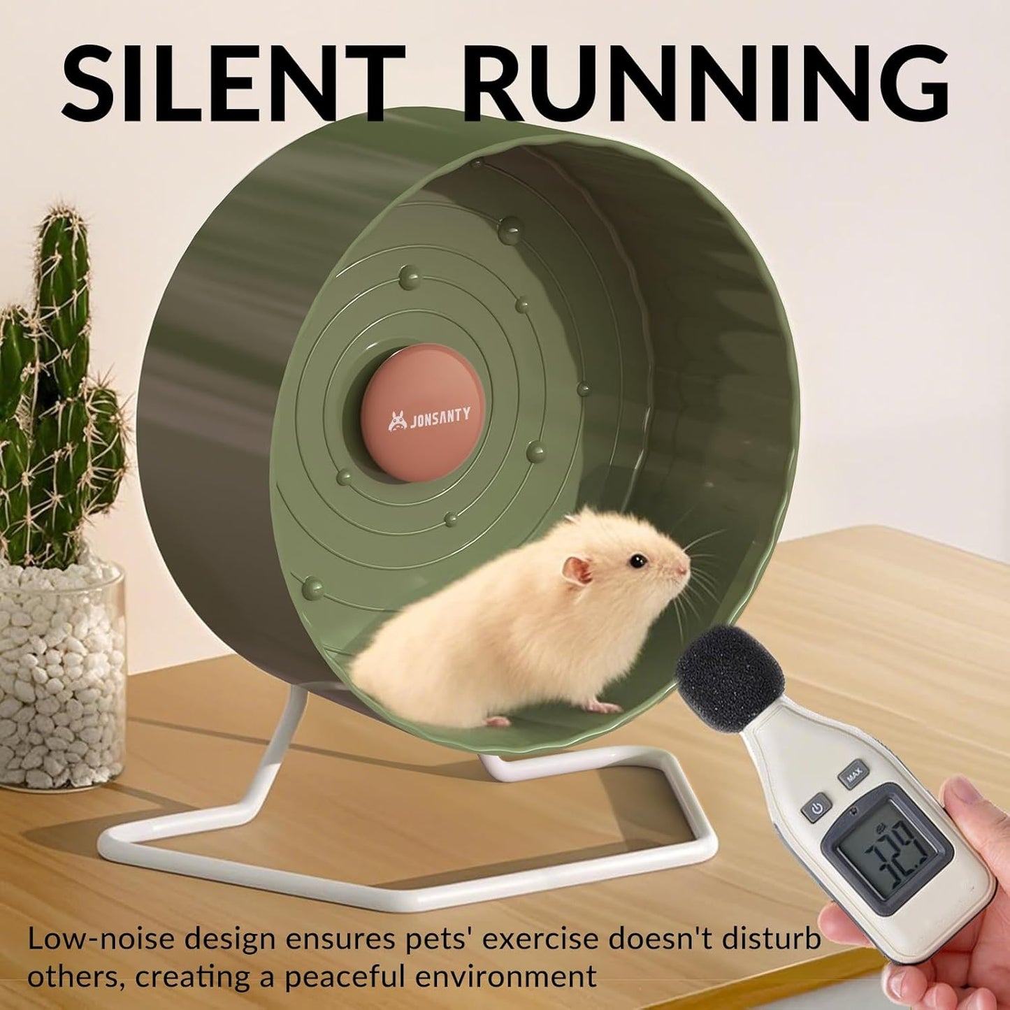 9.5" Silent Hamster Wheel, Non-Slip Track, Exercise, Release Stress, Relieve Anxiety, Adjustable Height Stand, for Syrian Dwarf Hamster, Gerbil, Mice, Other Small Medium Sized Pets, Green