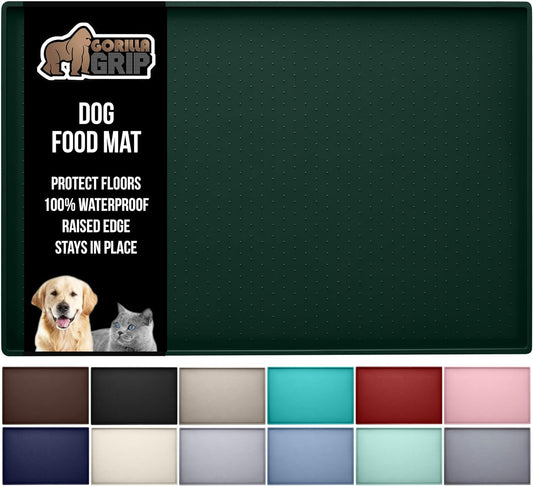 GORILLA GRIP 100% Waterproof Raised Edge BPA Free Silicone Pet Feeding Mat, Dog Cat Food Mats Contain Spills Protects Floors, Placemats for Cats and Dogs Water Bowl, Pets Accessories 28x18 Green
