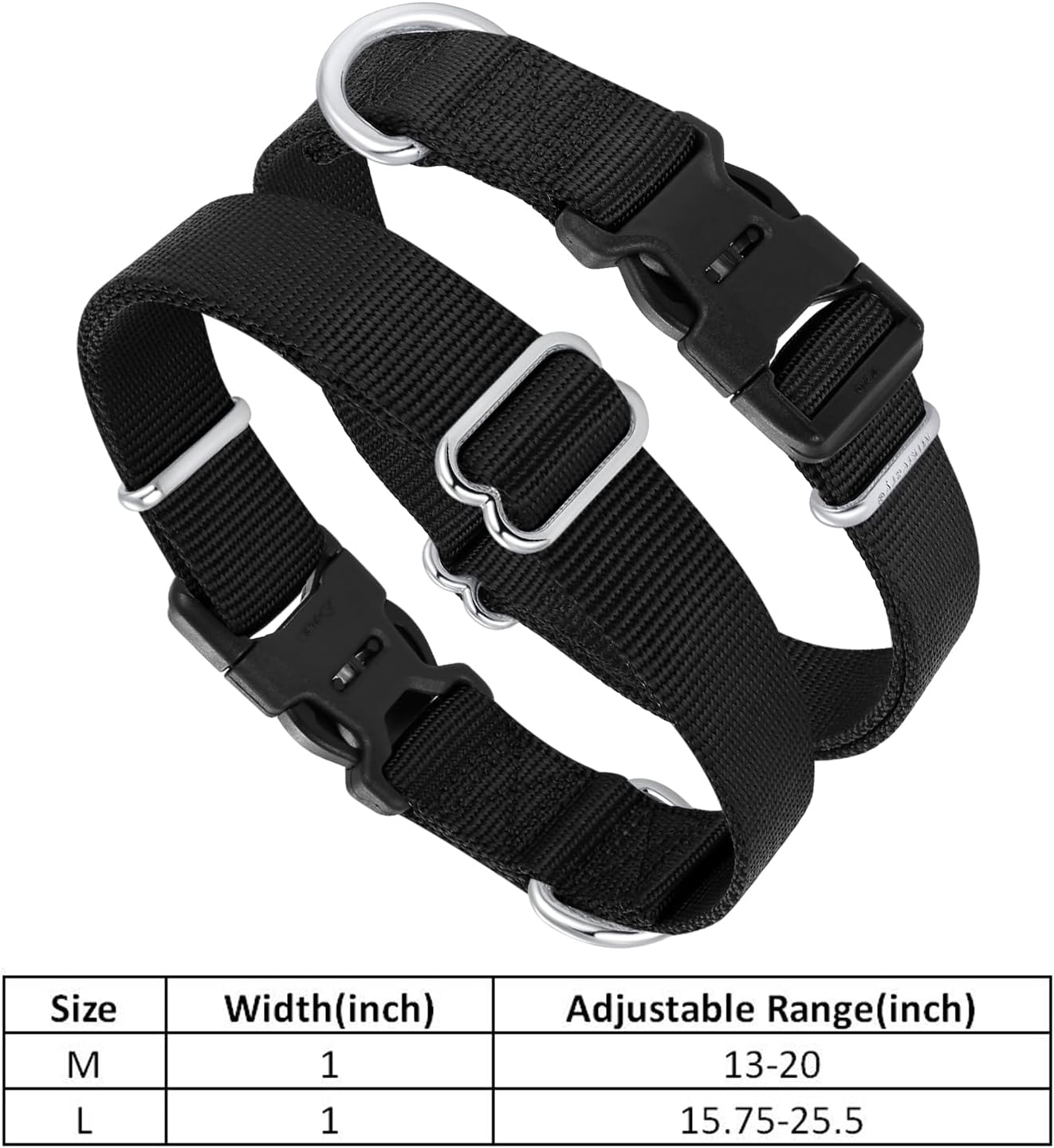 Mikivery Nylon Dog Collar with Quick Release Buckle Soft Adjustable Sturdy for Small Medium Large Dogs Black,M